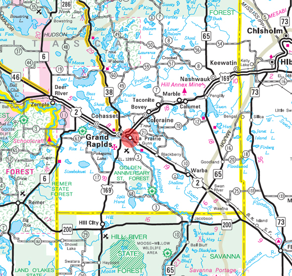 Minnesota State Highway Map of the La Prairie Minnesota area