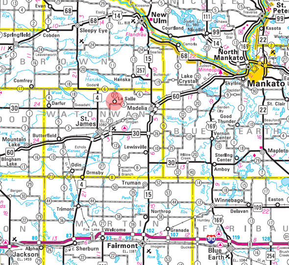 Minnesota State Highway Map of the La Salle Minnesota area 