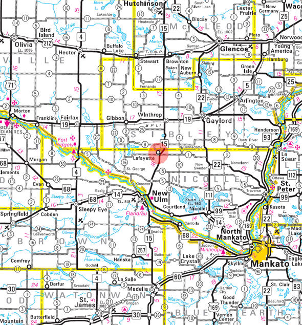 Minnesota State Highway Map of the Lafayette Minnesota area