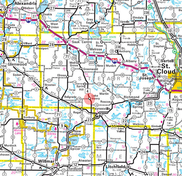 Minnesota State Highway Map of the Lake Henry Minnesota area 