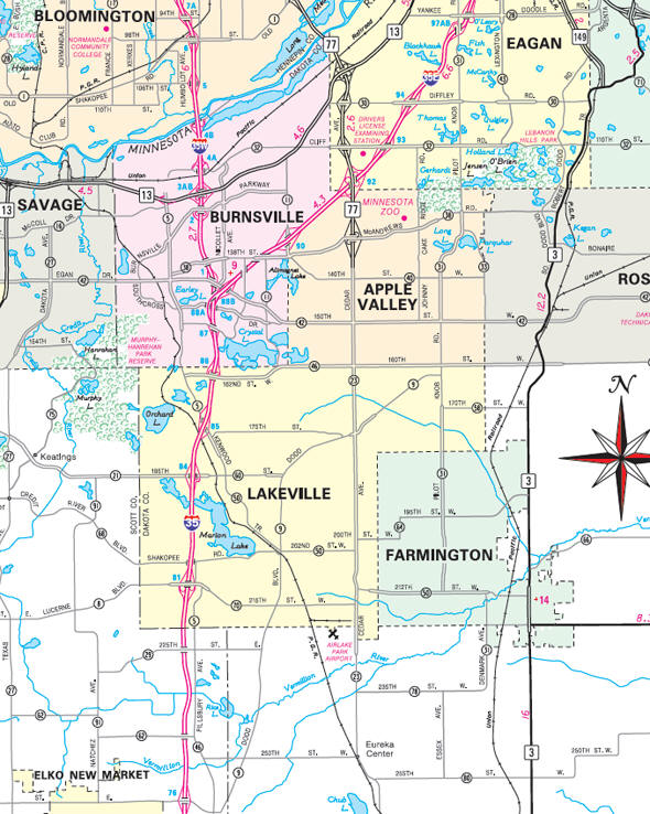 Minnesota State Highway Map of the Lakeville Minnesota area 