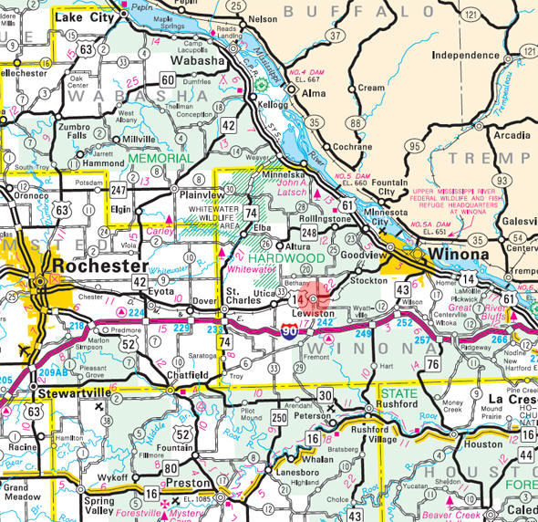 Minnesota State Highway Map of the Lewiston Minnesota area 