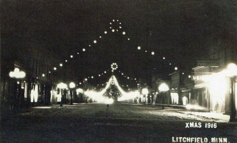 Christmas lights at night, Litchfield Minnesota, 1916