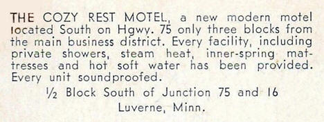 Cozy Rest Motel, Luverne Minnesota, 1950's