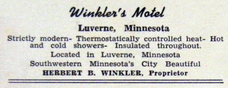 Winkler's Motel, Luverne Minnesota, 1940's