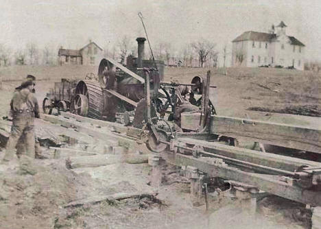 Sawing lumber by Lynd School, Lynd Minnesota, 1910