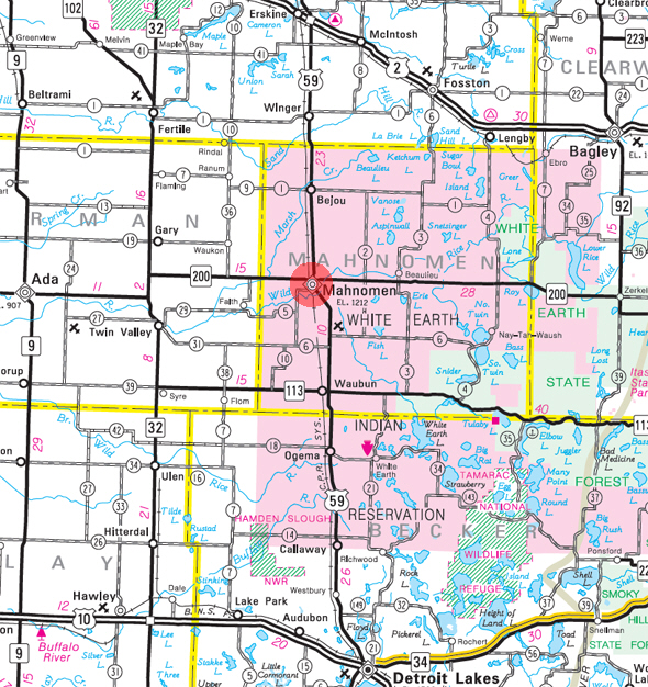 Minnesota State Highway Map of the Mahnomen Minnesota area