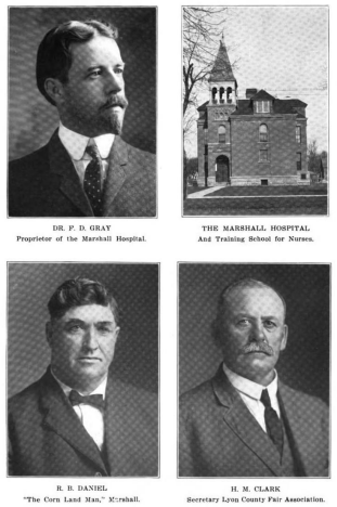 Marshall Hospital, proprietor, and other prominent local residents, Marshall Minnesota, 1912