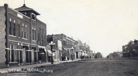 City Hall and Main Street looking east, Marshall Minnesota, 1914
