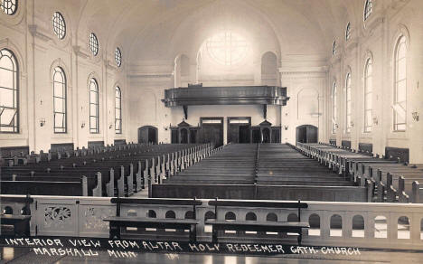 Interior view from the altar, Holy Redeemer Catholic Church, Marshall Minnesota, 1920's