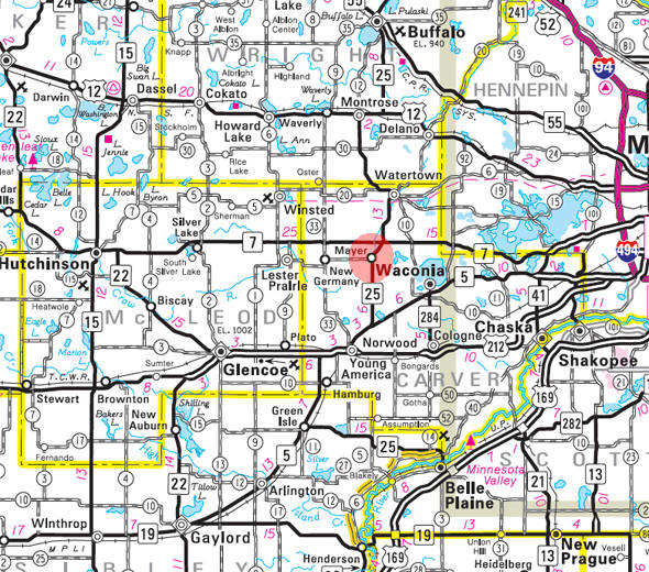 Minnesota State Highway Map of the Mayer Minnesota area 