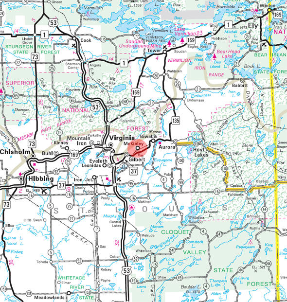 Minnesota State Highway Map of the McKinley Minnesota area