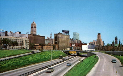 Downtown from 35W, Minneapolis Minnesota, 1970's