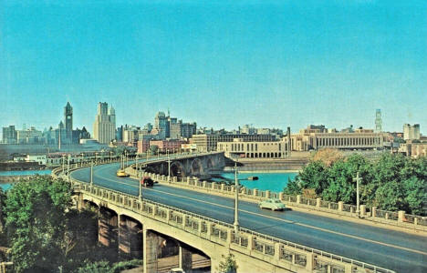 3rd Avenue Bridge and Downtown Minneapolis, 1950's