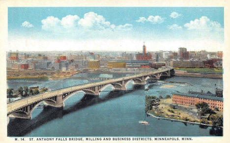 St. Anthony Falls Bridge, Milling and Business Districts, Minneapolis Minnesota, 1920's