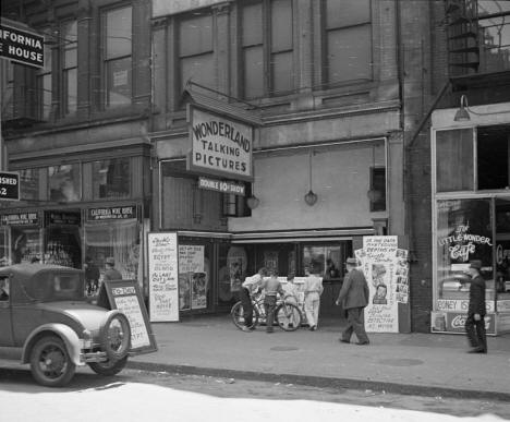 Street scene, Washington Avenue South near Nicollet Avenue, Minneapolis Minnesota, 1937