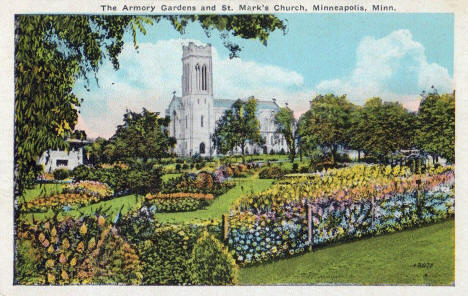 The Armory Gardens and St. Mark's Church, Minneapolis Minnesota, 1920's