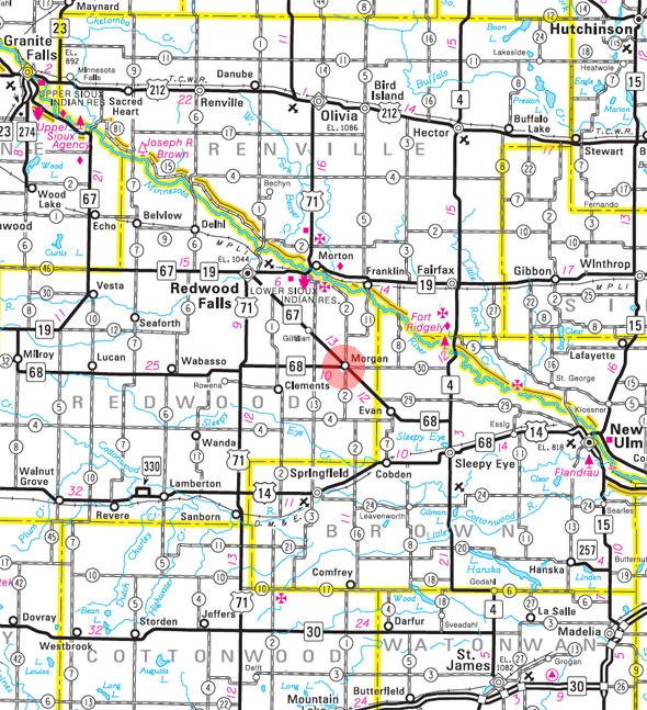 Minnesota State Highway Map of the Morgan Minnesota area 