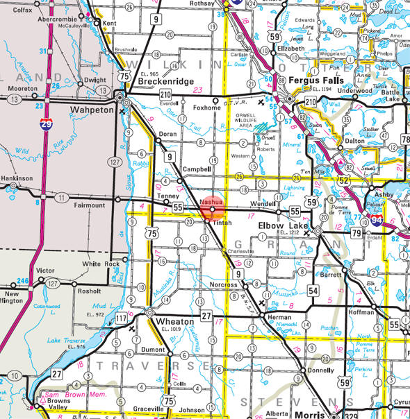 Minnesota State Highway Map of the Nashua Minnesota area 