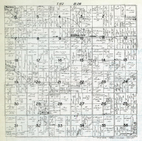 Plat Map, Hollywood Township in Carver County, Minnesota, 1916