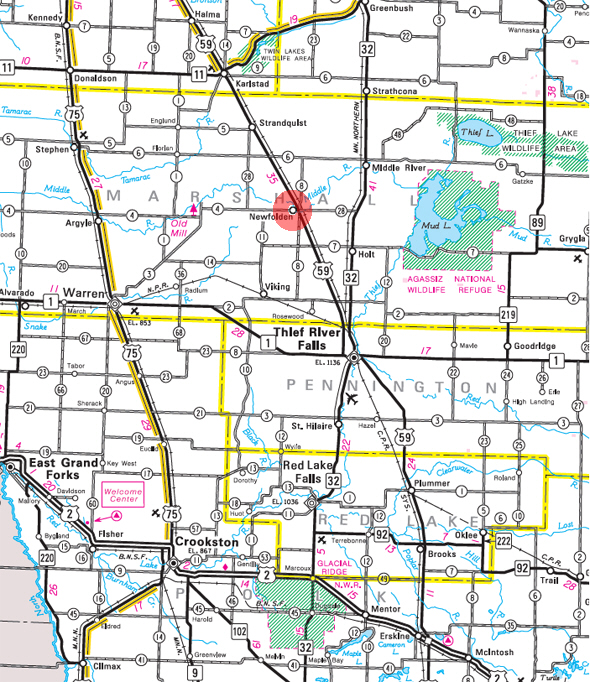 Minnesota State Highway Map of the Newfolden Minnesota area 