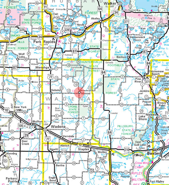 Minnesota State Highway Map of the Nimrod Minnesota area 