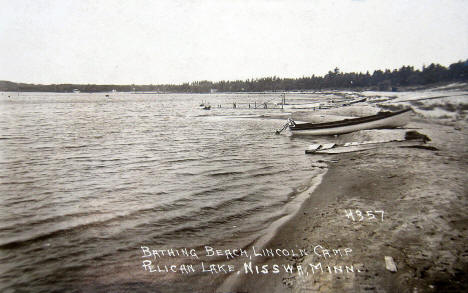 Bathing Beach at Lincoln Camp on Pelican Lake near Nisswa Minnesota, 1940's