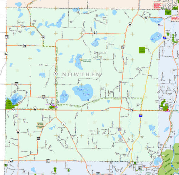Anoka County Highway Map of the Nowthen Minnesota area 