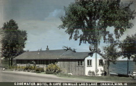 Edgewater Motel and Cafe on Mille Lacs Lake, Onamia Minnesota, 1940's