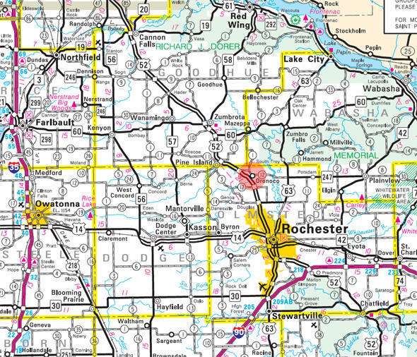 Minnesota State Highway Map of the Oronoco Minnesota area 