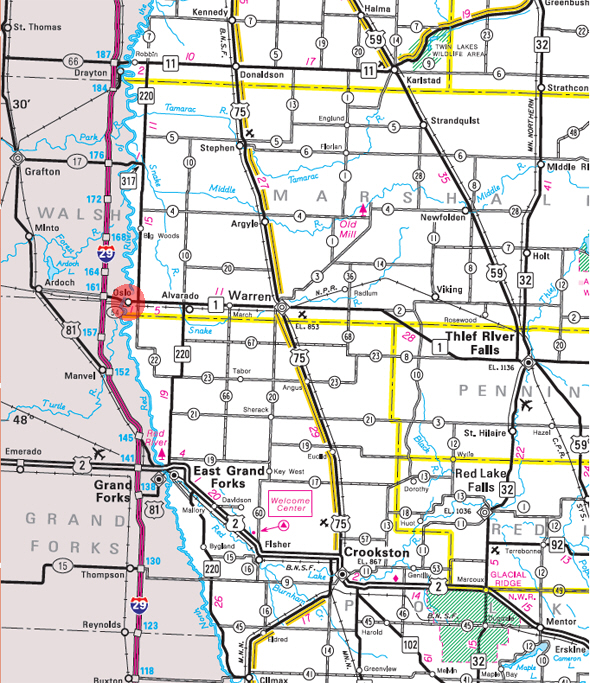 Minnesota State Highway Map of the Oslo Minnesota area 