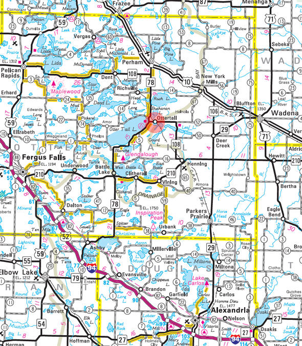 Minnesota State Highway Map of the Ottertail Minnesota area