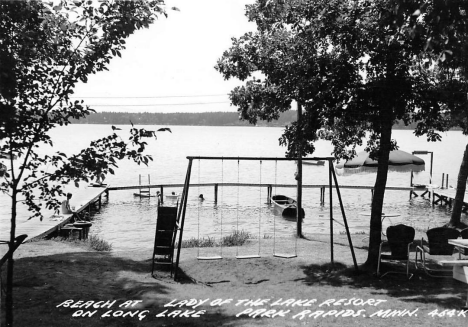 Beach at Lady of the Lake Resort on Long Lake, Park Rapids Minnesota, 1950's
