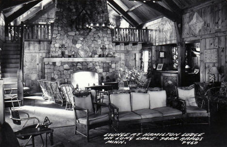Lounge at Hamilton Lodge on Long Lake, Park Rapids Minnesota, 1954