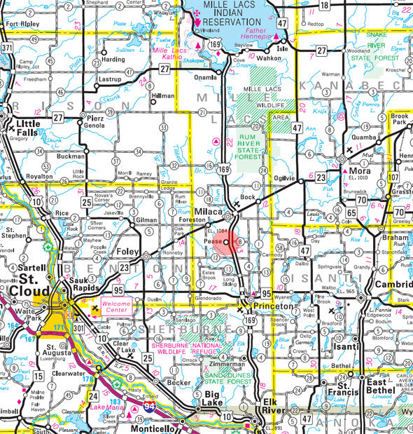Minnesota State Highway Map of the Pease Minnesota area