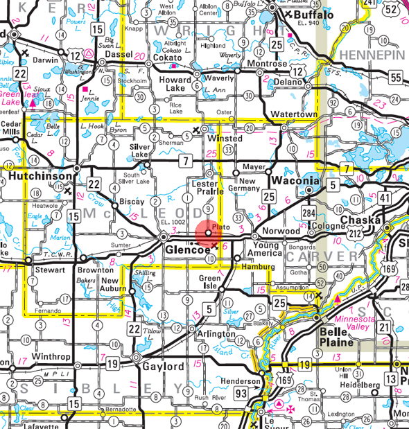 Minnesota State Highway Map of the Plato Minnesota area 