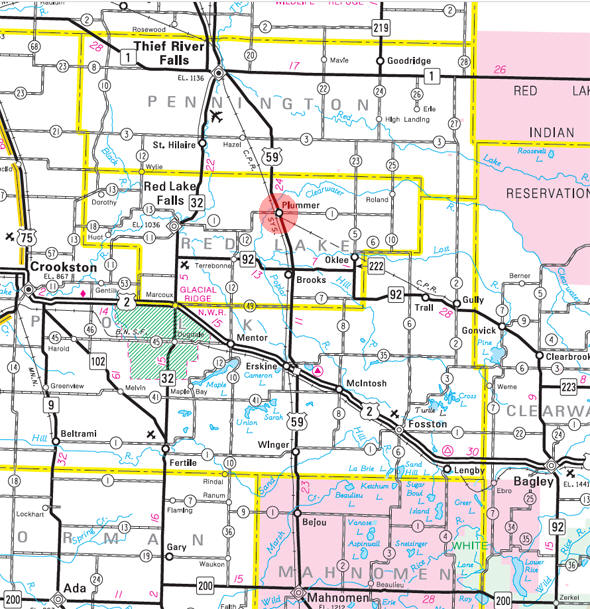 Minnesota State Highway Map of the Plummer Minnesota area 