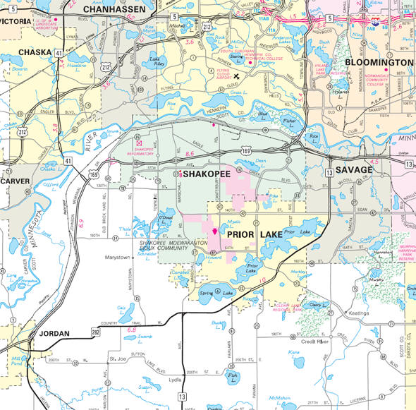 Minnesota State Highway Map of the Shakopee Minnesota area 