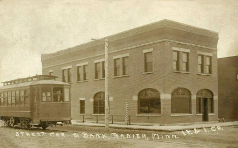 Street Car and Bank, Ranier Minnesota, 1912