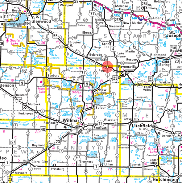 Minnesota State Highway Map of the Regal Minnesota area