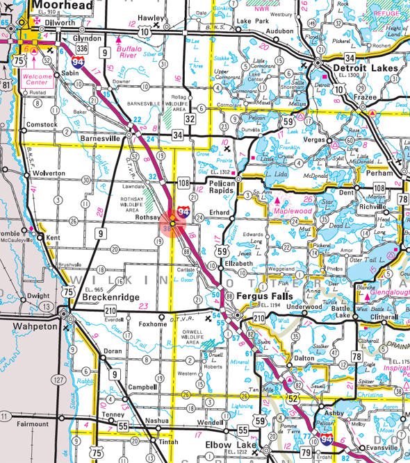 Minnesota State Highway Map of the Rothsay Minnesota area