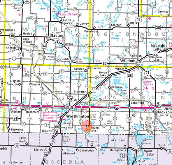 Minnesota State Highway Map of the Round Lake Minnesota area