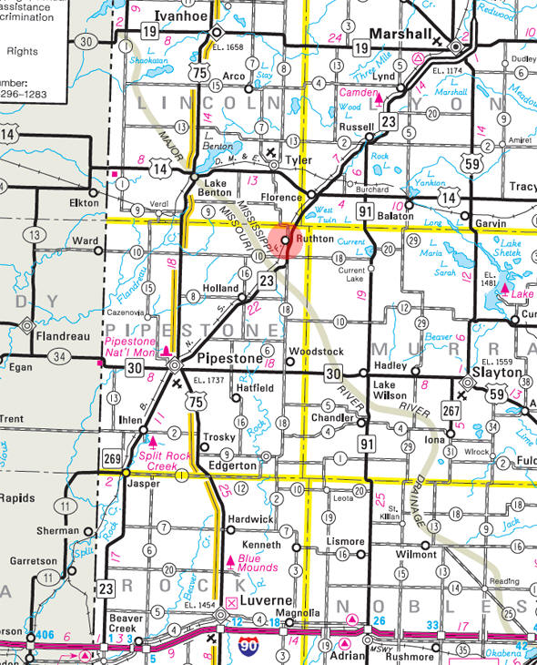 Minnesota State Highway Map of the Ruthton Minnesota area 