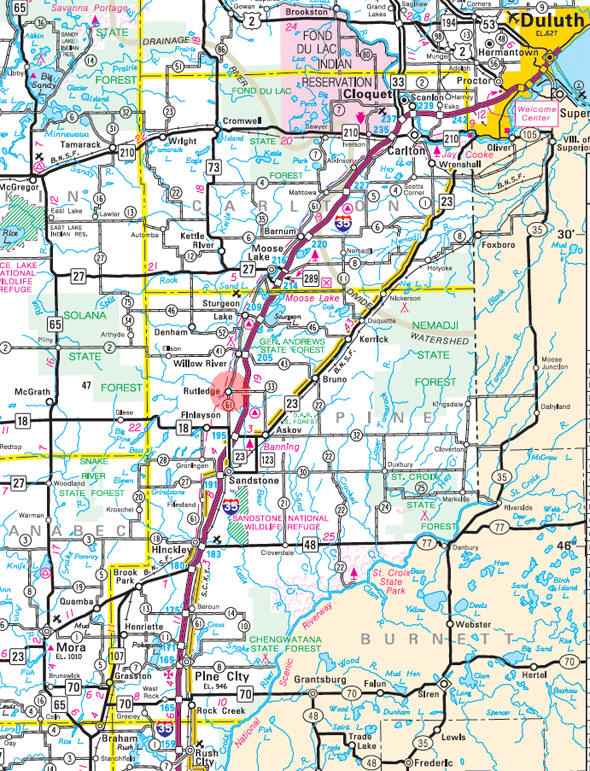 Minnesota State Highway Map of the Rutledge Minnesota area 