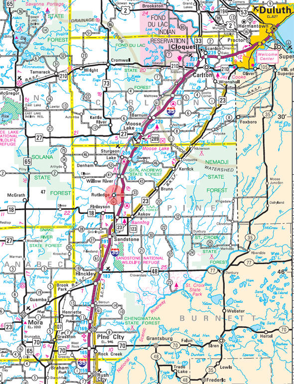 Minnesota State Highway Map of the Rutledge Minnesota area 