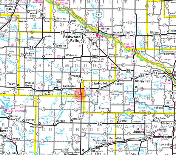 Minnesota State Highway Map of the Sanborn Minnesota area 