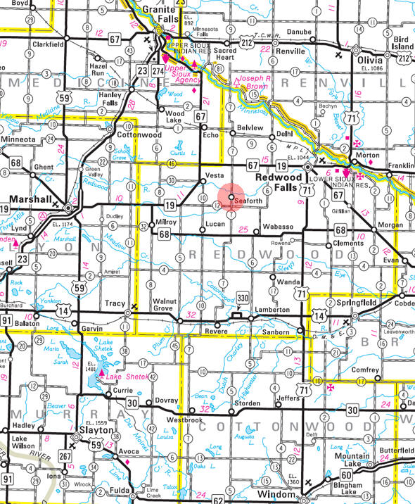Minnesota State Highway Map of the Seaforth Minnesota area 