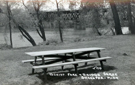 Tourist Park and Mississippi River Bridge, Shakopee Minnesota, 1950's