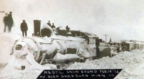 Minneapolis and St. Louis Snowbound Train near Sherburn Minnesota, 1912