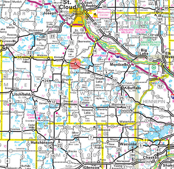 Minnesota State Highway Map of the South Haven Minnesota area 